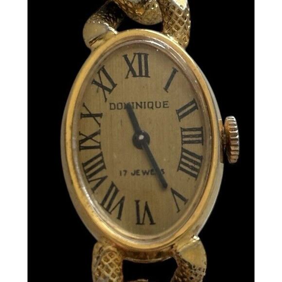 PAUL DOMINIQUE 17 Jewels Swiss Made Wind-up Gold Chain Women's Watch Working - Picture 3 of 8